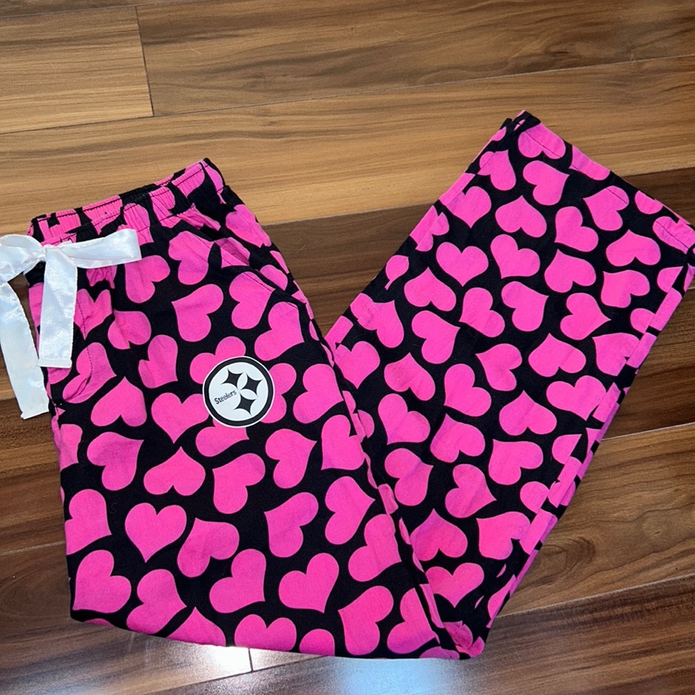 Small NFL Steelers heart ladies pajama pants 100% cotton